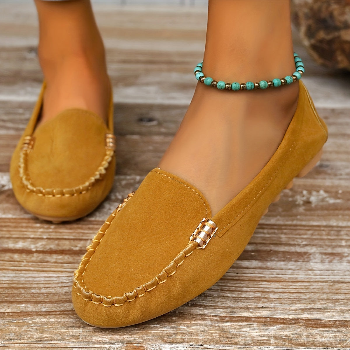 Women's Metal Decor Slip-On Loafers - Lightweight Casual Flats