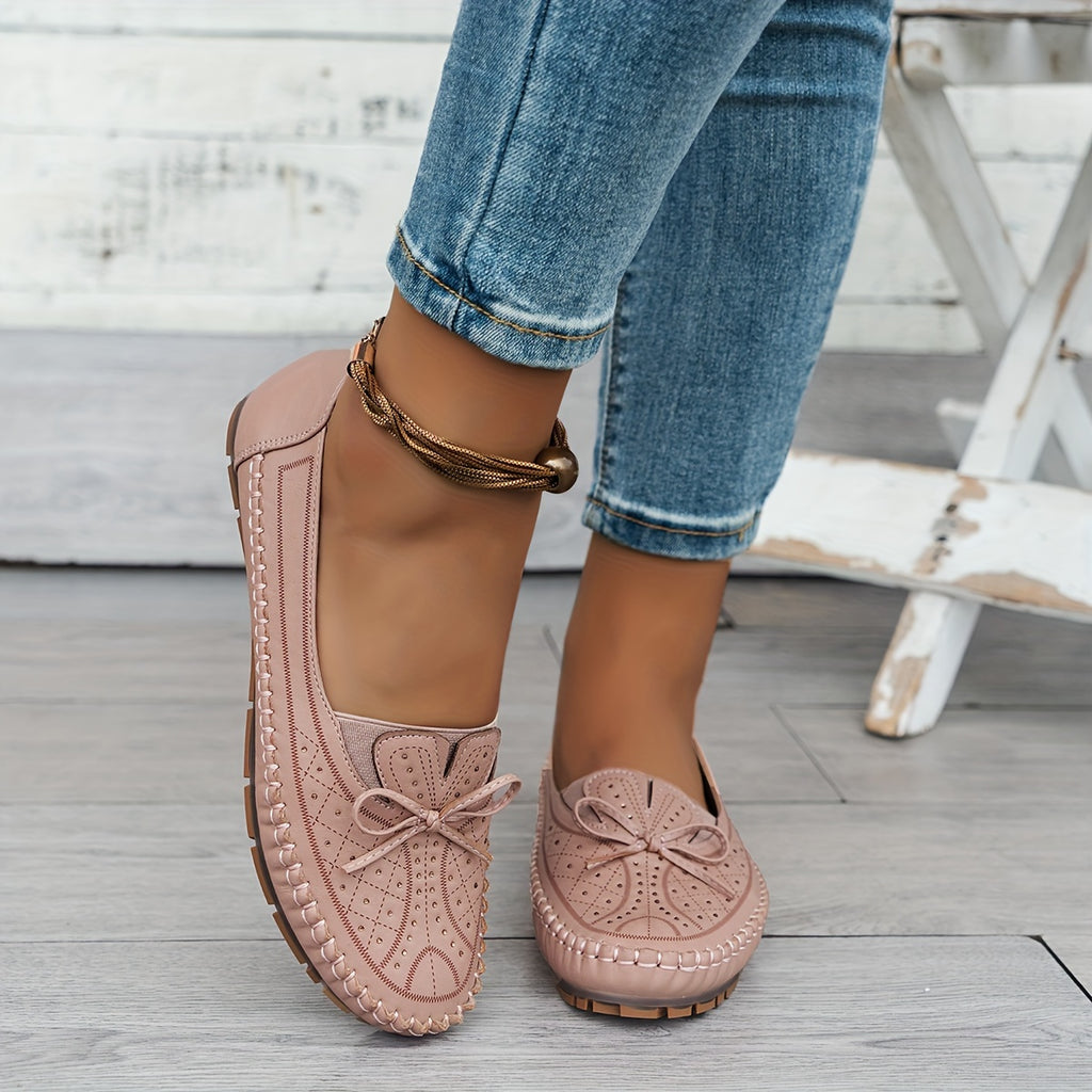 Women's Plus Size Lightweight Slip-On Loafers with Bow - Comfortable Casual Shoes