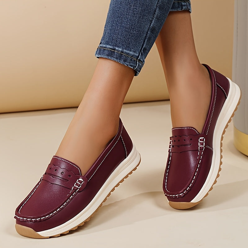 Women's Slip-On Loafers with Non-Slip Sole - Casual Round Toe Shoes for Everyday Comfort