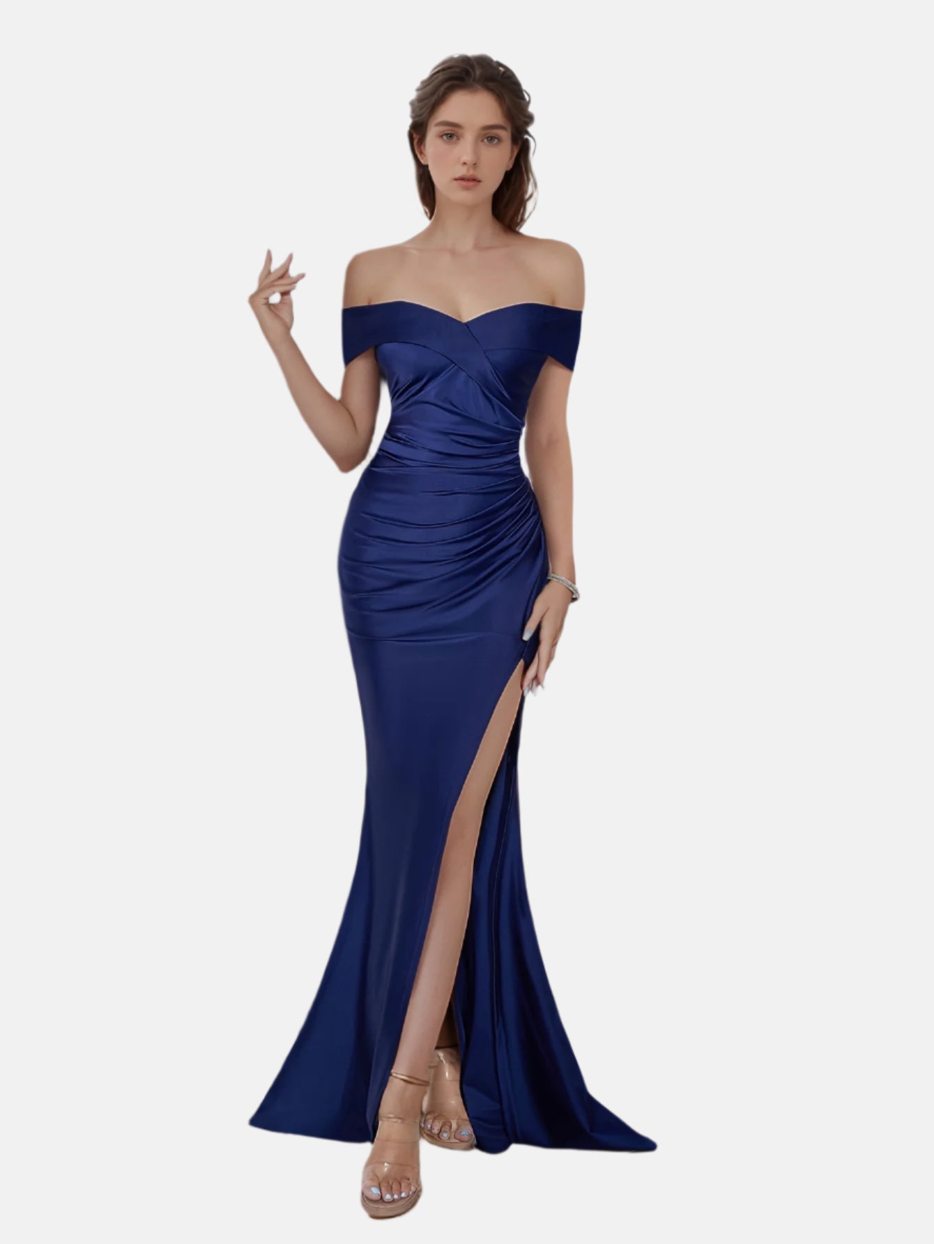 One-Shoulder High-Slit Solid Color Dress for a Ball Or Party.
