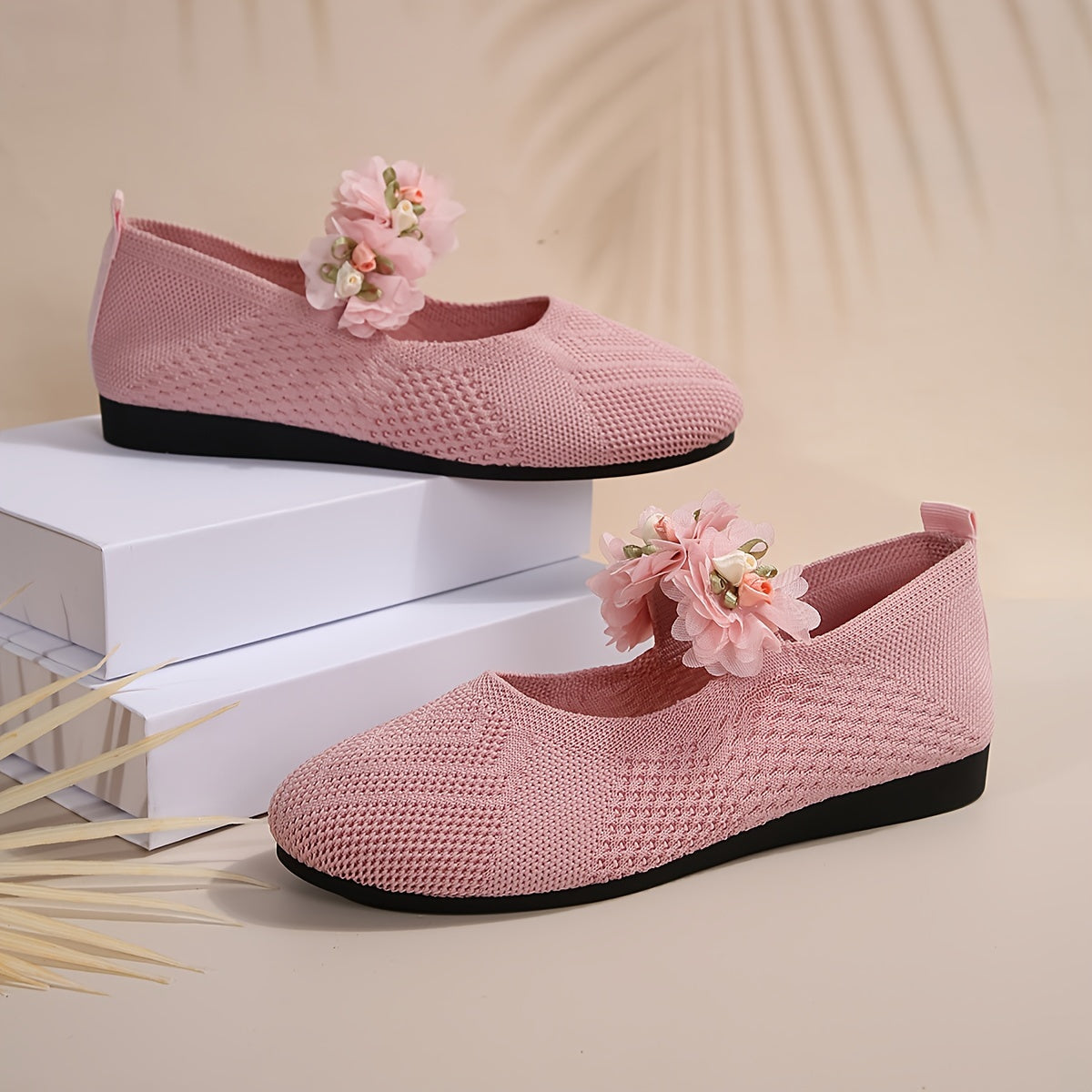 Floral Slip-On Round Toe Flats with Ankle Strap