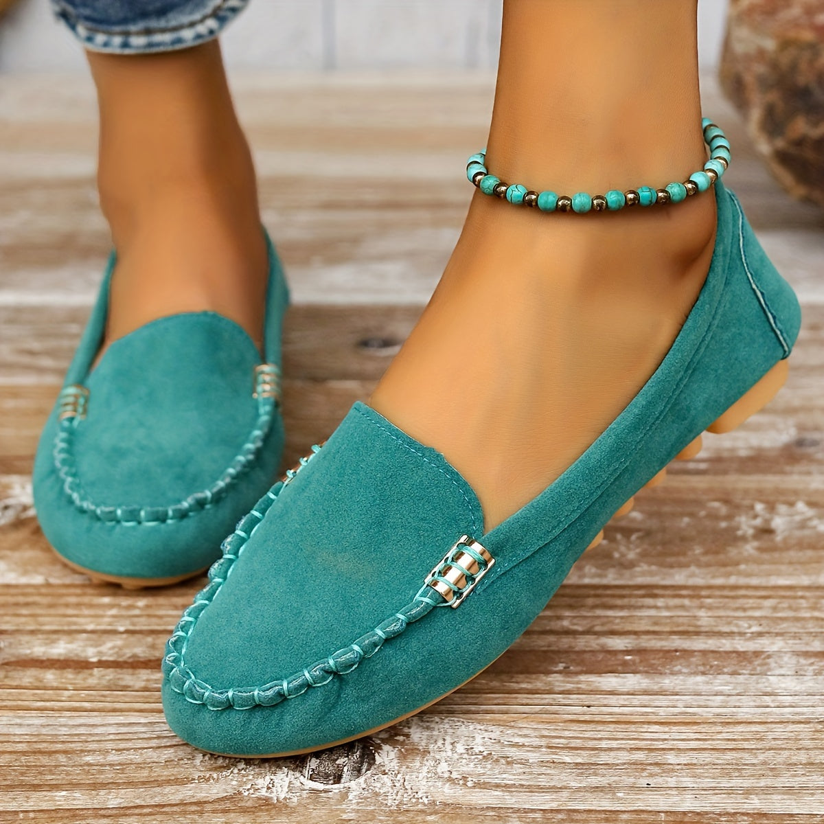 Women's Metal Decor Slip-On Loafers - Lightweight Casual Flats