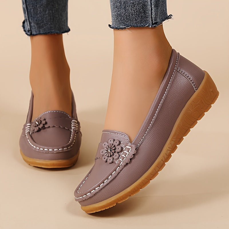 Lightweight Women's Floral Flat Loafers - Casual Slip-On Shoes