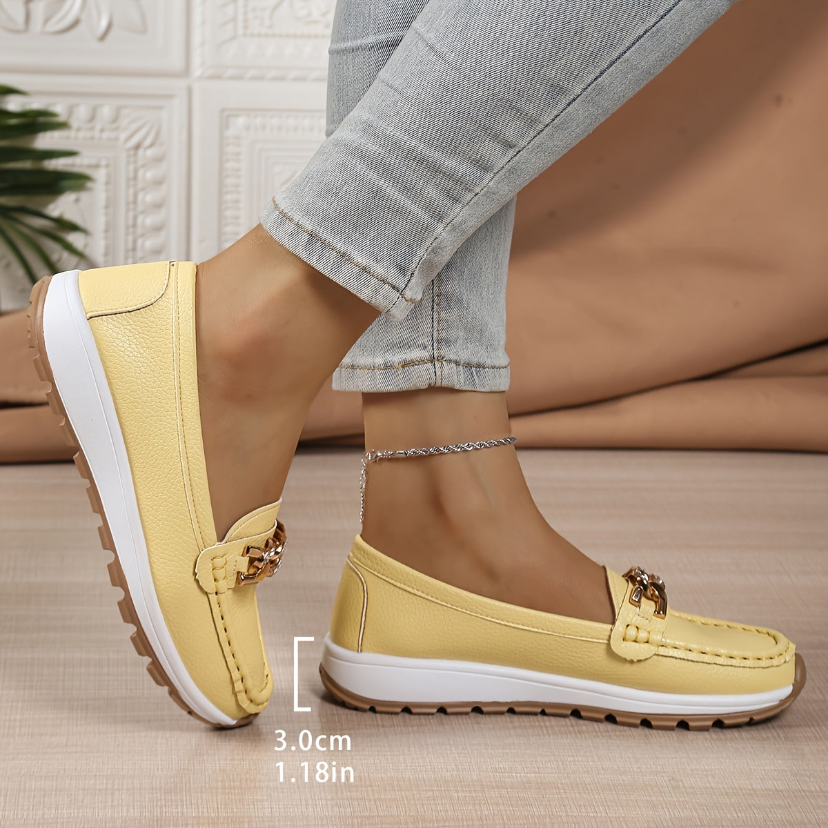 Women's Lightweight Slip-On Loafers - Mustard Yellow & White Casual Shoes