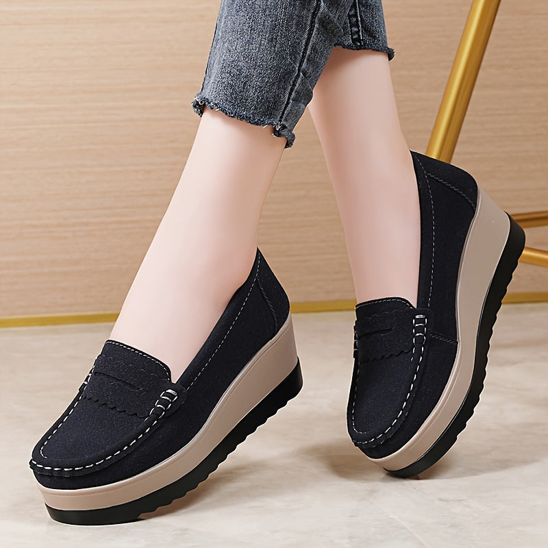 Lightweight Women's Casual Slip-On Loafers - Solid Color Faux Comfort Shoes