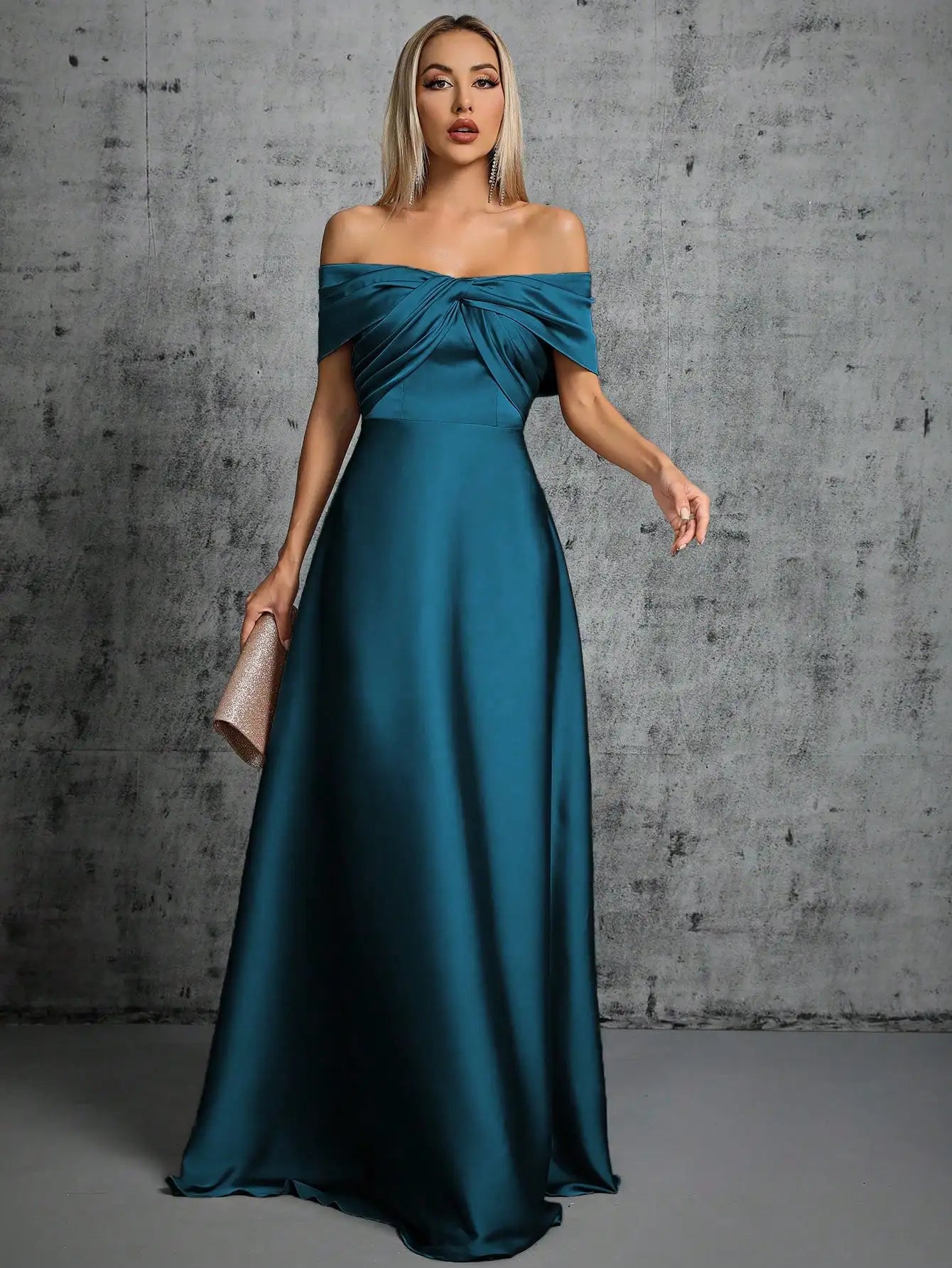 Line neck irregular cross pleated satin gown ball dress Party dress bridesmaid dress