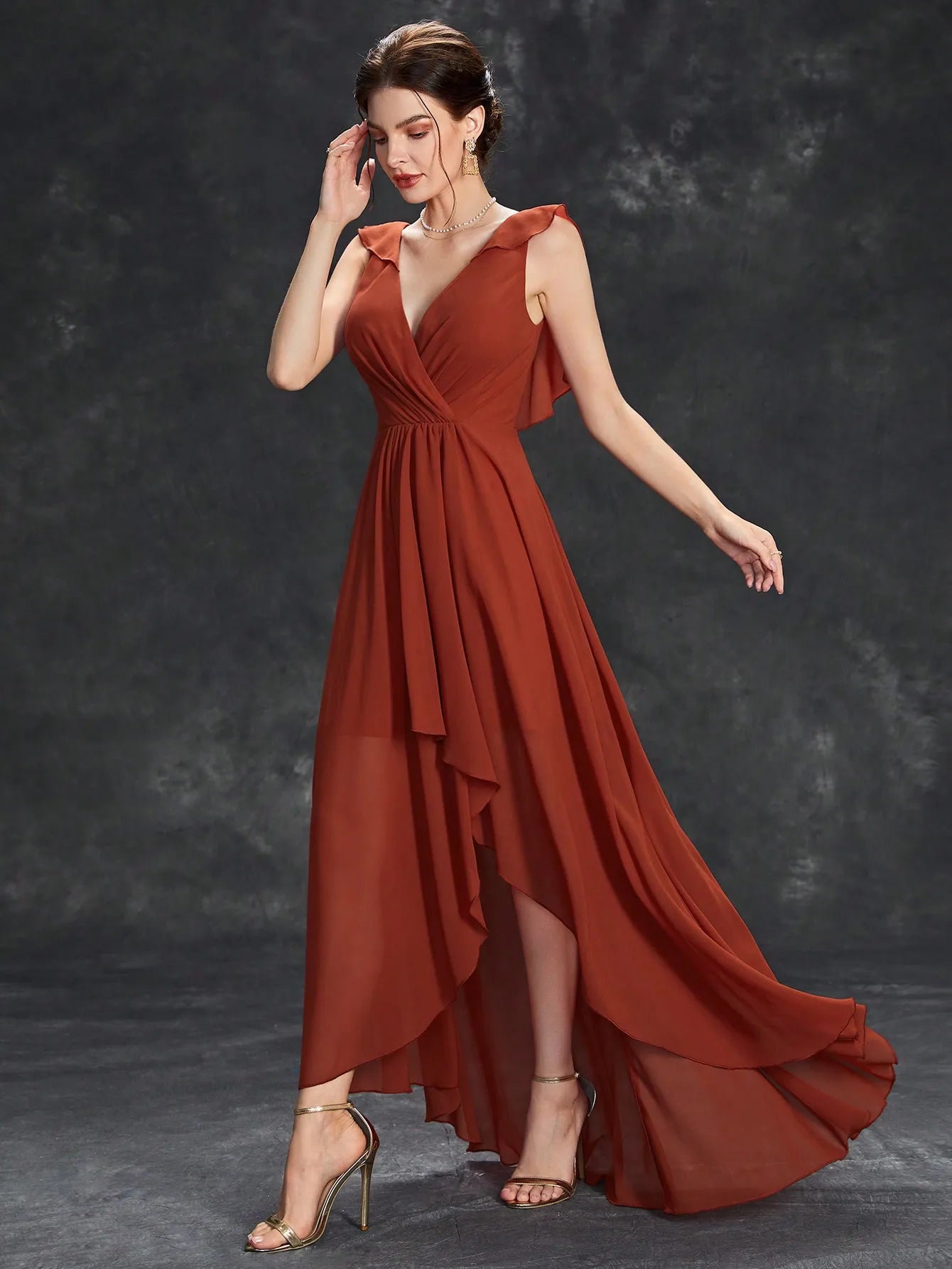 Mgiacy Surplice Front Ruffle Trim Prom Dress
