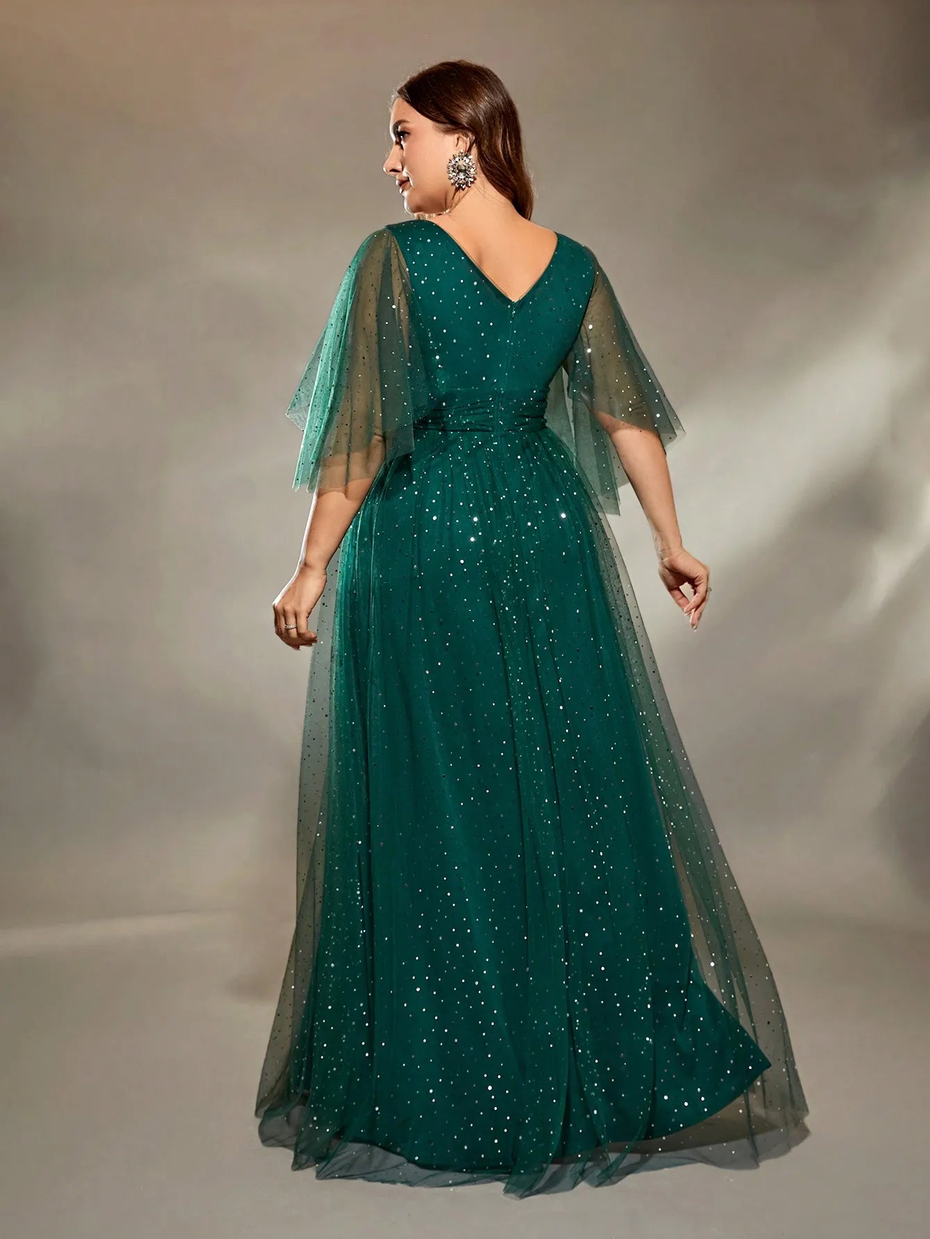 plus size V-neck cross chest pleats irregular long sleeve fillet netting A full skirt Evening gown Ball dress Party dress