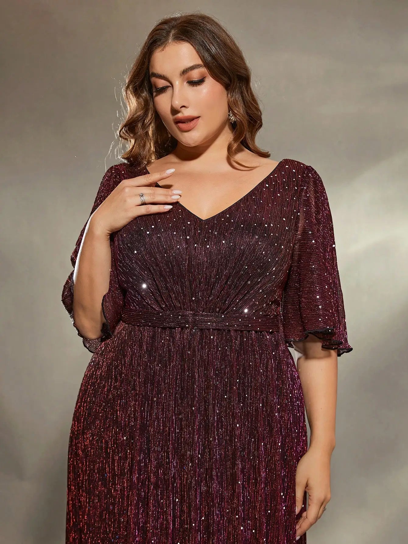 Mgiacy plus size Heart collar flared sleeves bust pleated slide slide silk development A full skirt Evening gown ball dress