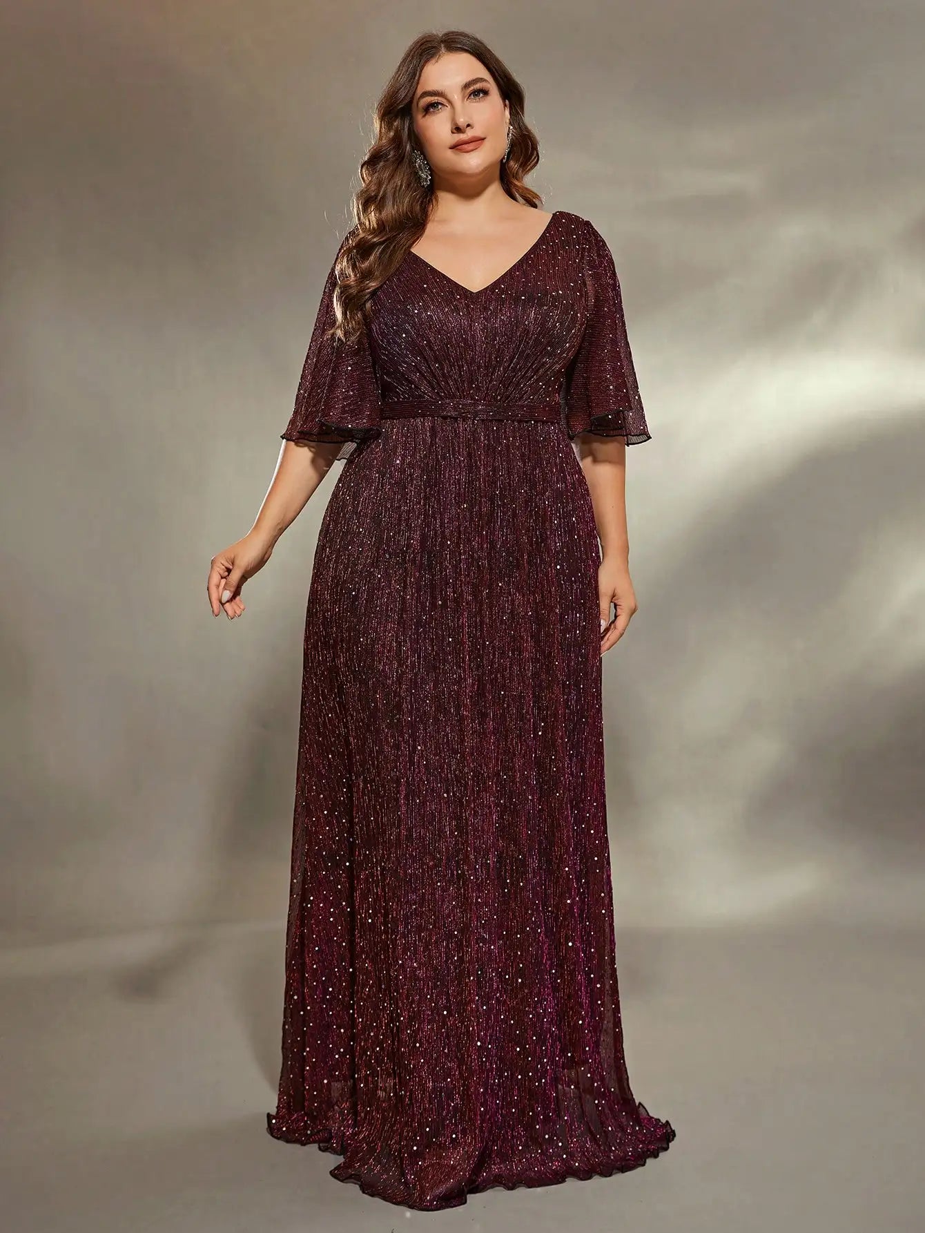Mgiacy plus size Heart collar flared sleeves bust pleated slide slide silk development A full skirt Evening gown ball dress