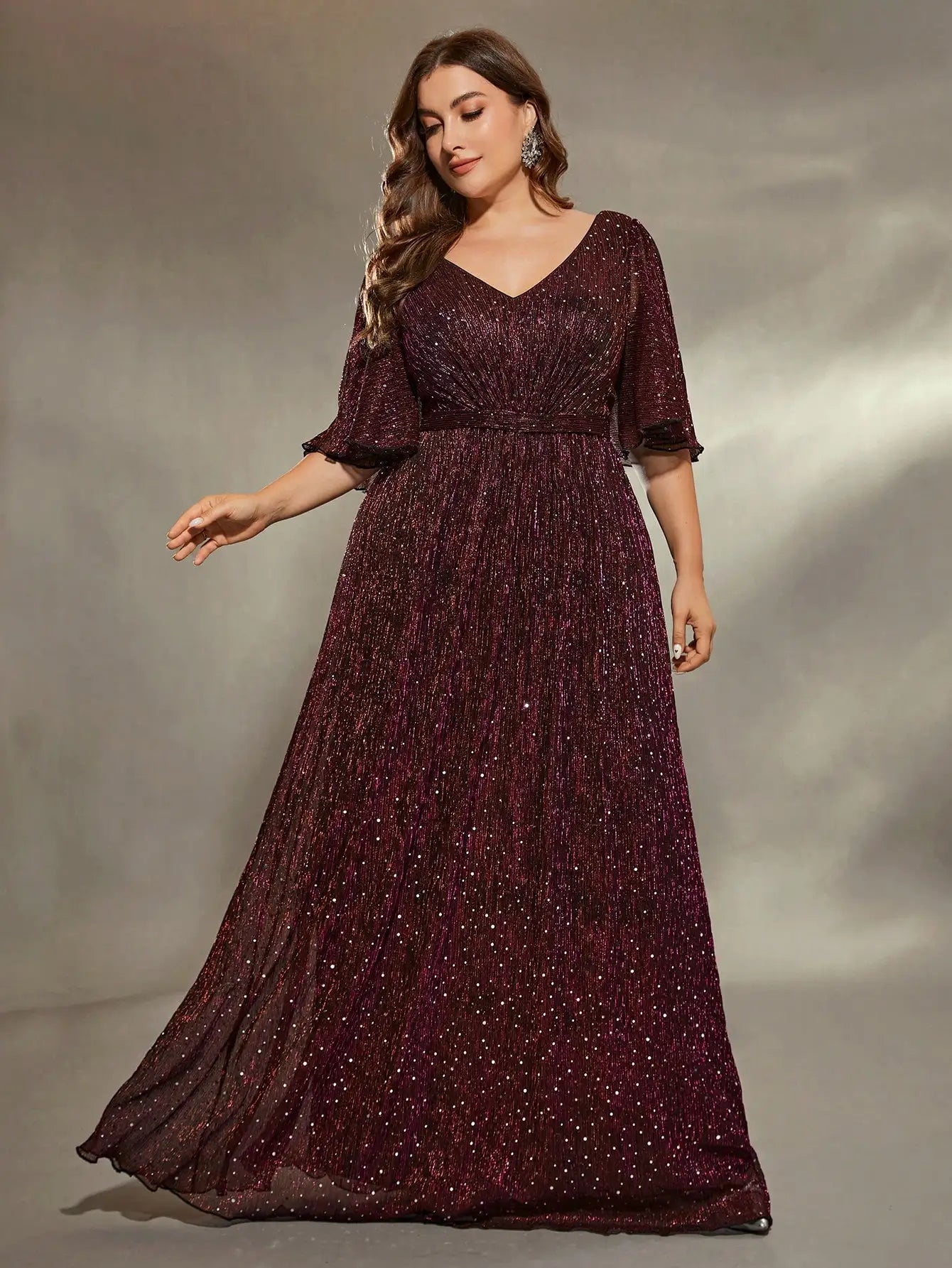 Mgiacy plus size Heart collar flared sleeves bust pleated slide slide silk development A full skirt Evening gown ball dress