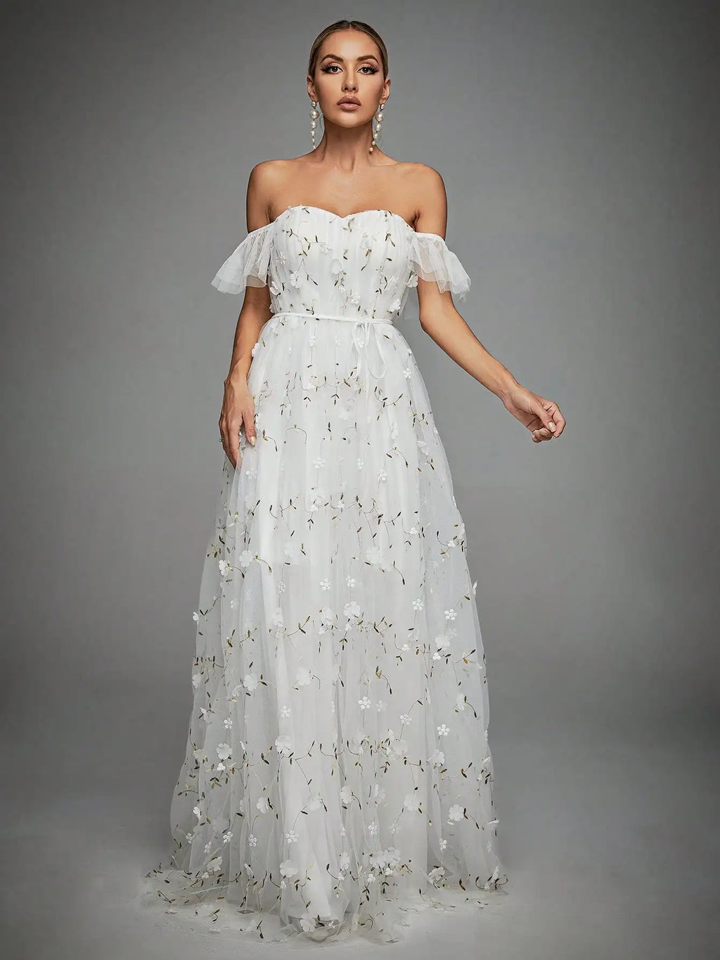 Mgiacy Line collar three-dimensional embroidery lace lace lace lace big swing wedding evening dress ball dress party dress