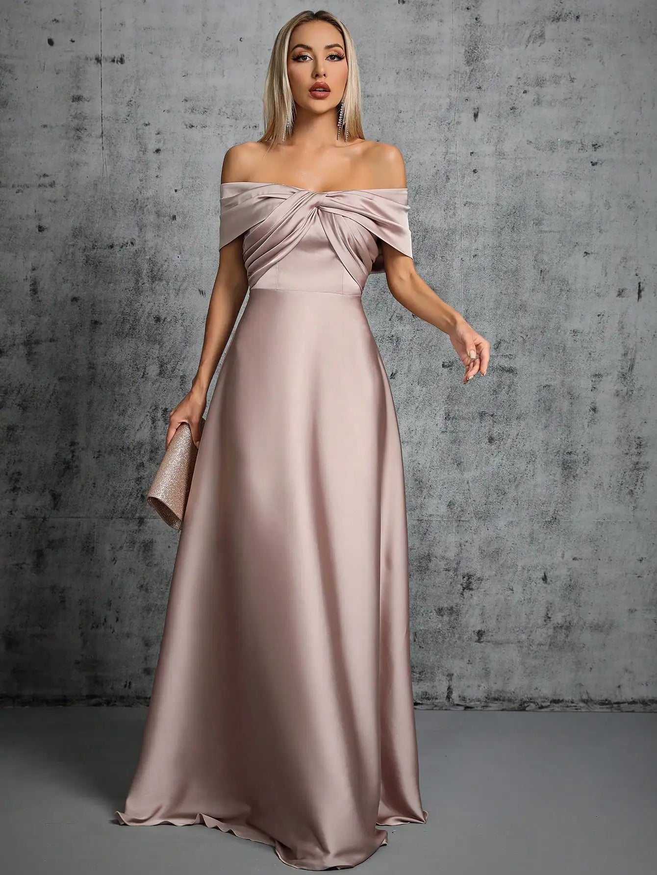 Line neck irregular cross pleated satin gown ball dress Party dress bridesmaid dress