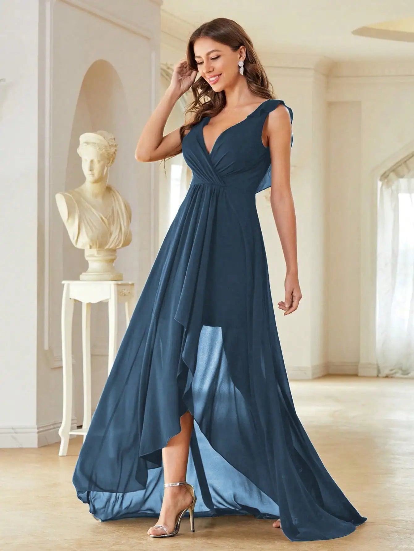 Mgiacy Surplice Front Ruffle Trim Prom Dress