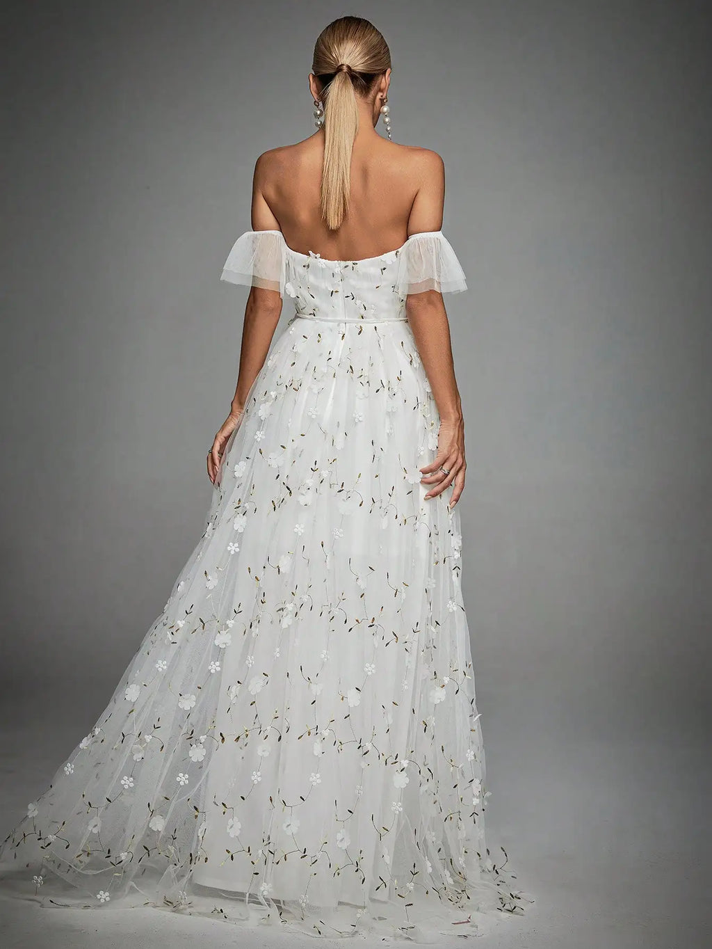 Mgiacy Line collar three-dimensional embroidery lace lace lace lace big swing wedding evening dress ball dress party dress