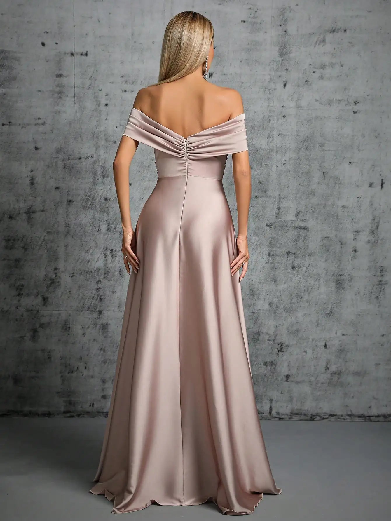 Line neck irregular cross pleated satin gown ball dress Party dress bridesmaid dress