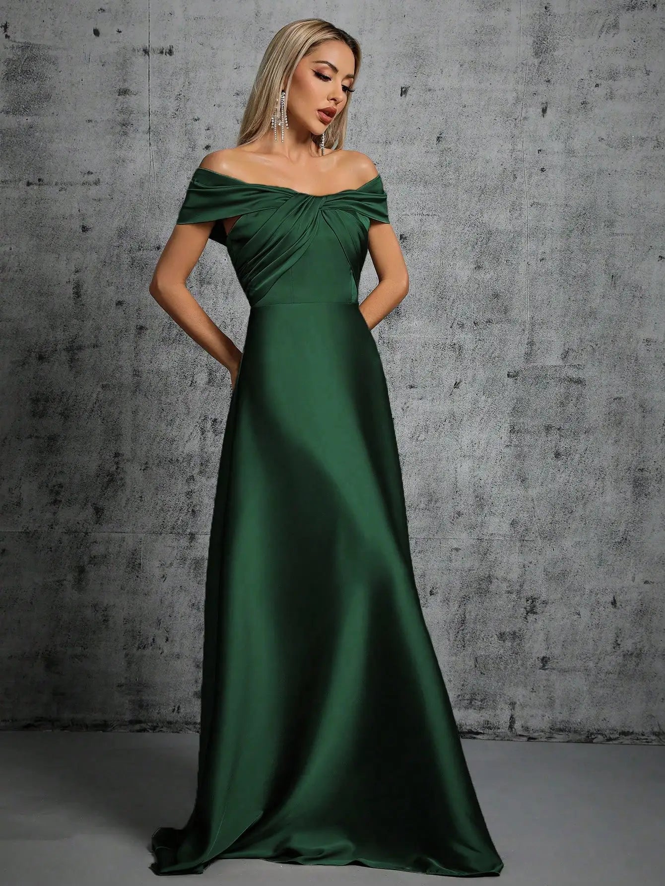 Line neck irregular cross pleated satin gown ball dress Party dress bridesmaid dress