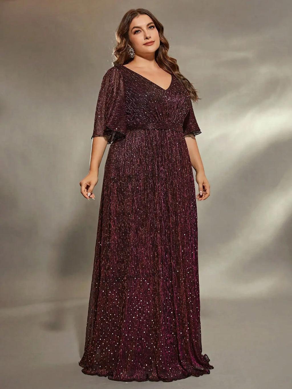 Mgiacy plus size Heart collar flared sleeves bust pleated slide slide silk development A full skirt Evening gown ball dress