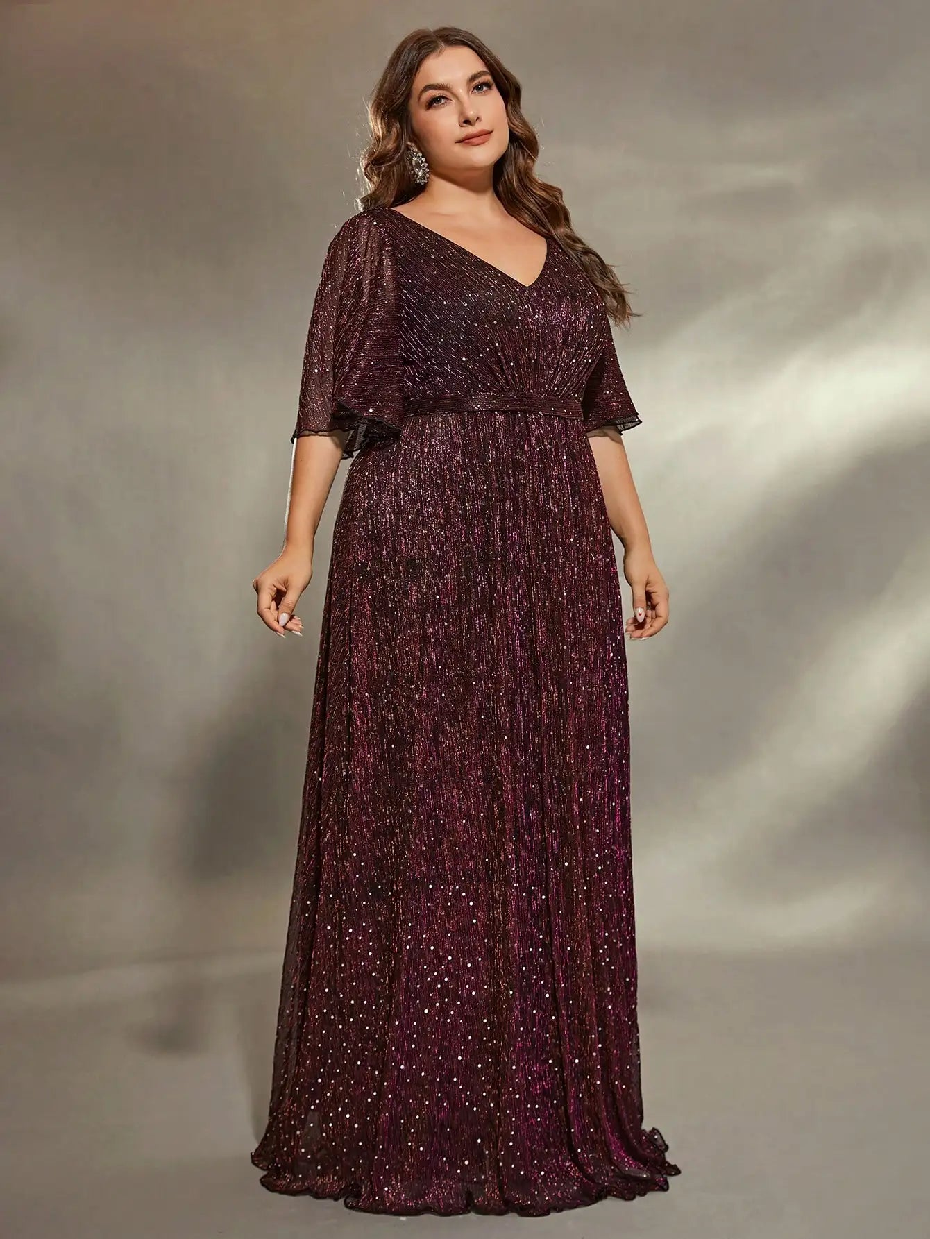 Mgiacy plus size Heart collar flared sleeves bust pleated slide slide silk development A full skirt Evening gown ball dress
