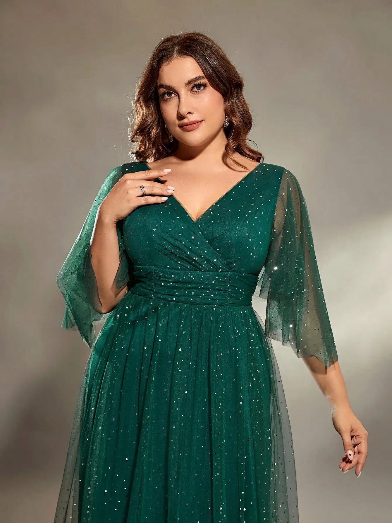 plus size V-neck cross chest pleats irregular long sleeve fillet netting A full skirt Evening gown Ball dress Party dress