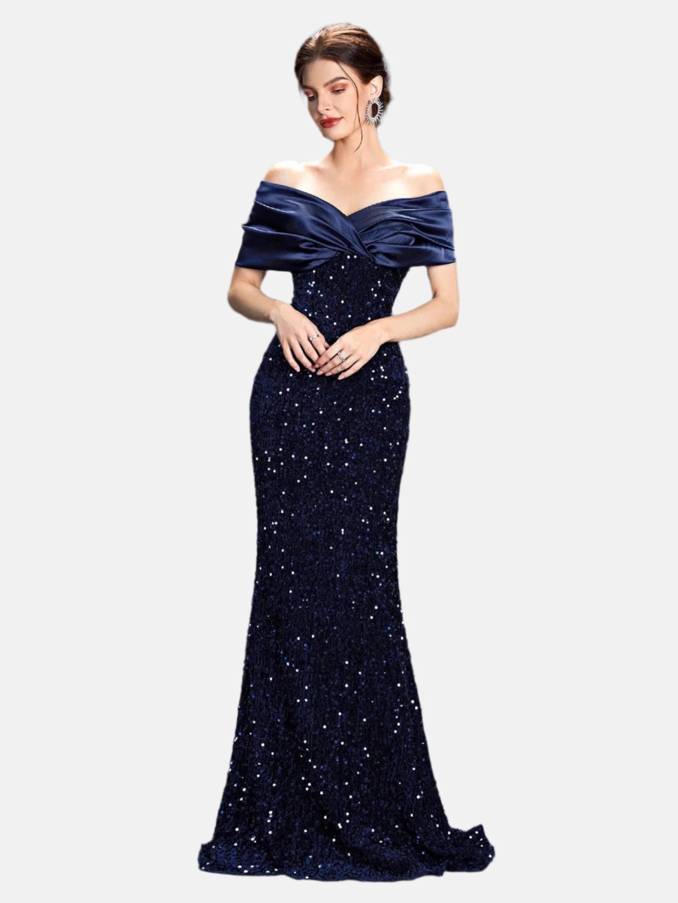 Line neck pleated tint sequin velvet fishtail Dress Evening Gown Ball dress Party dress Bridesmaid dress