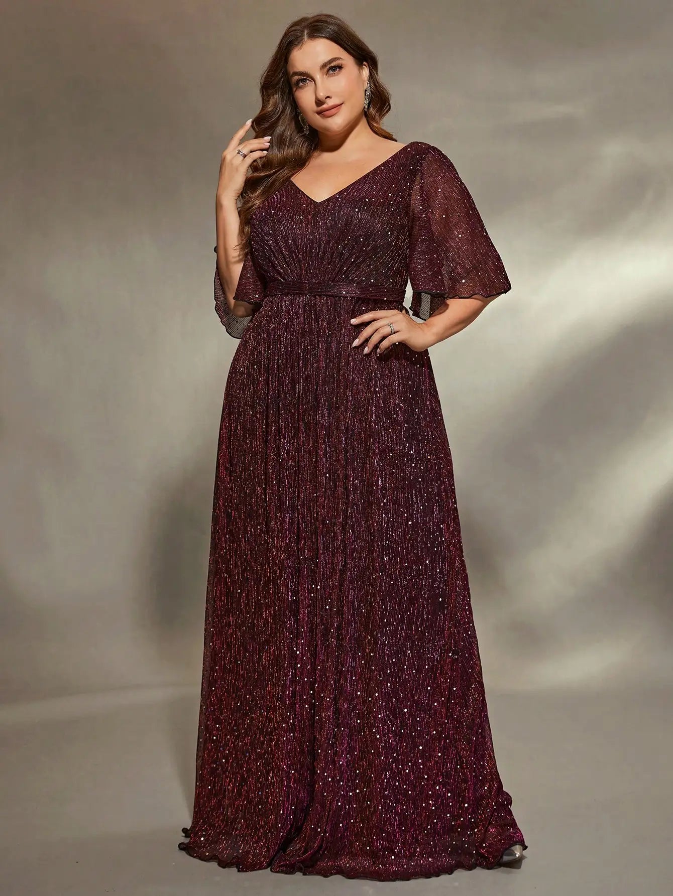 Mgiacy plus size Heart collar flared sleeves bust pleated slide slide silk development A full skirt Evening gown ball dress