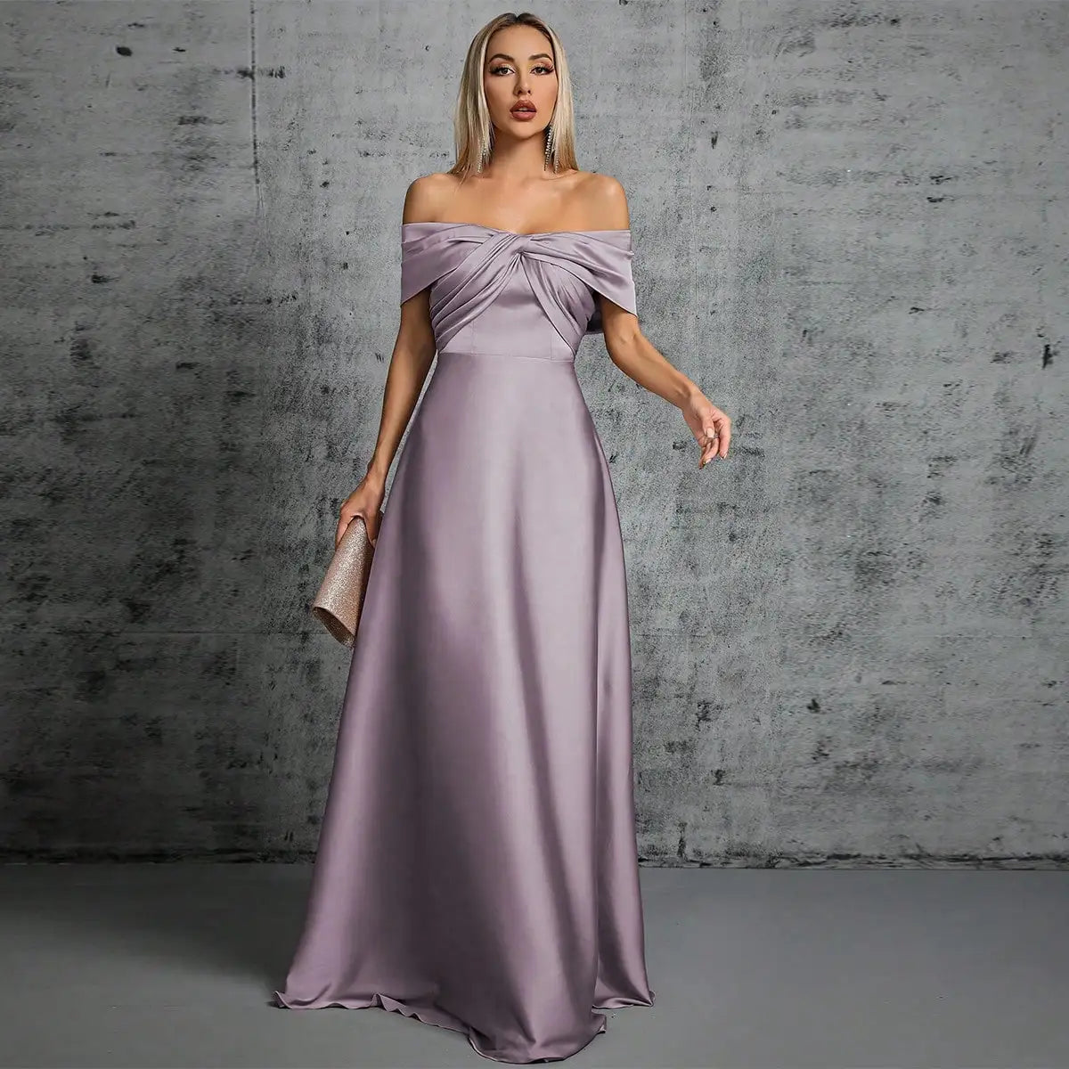 Line neck irregular cross pleated satin gown ball dress Party dress bridesmaid dress