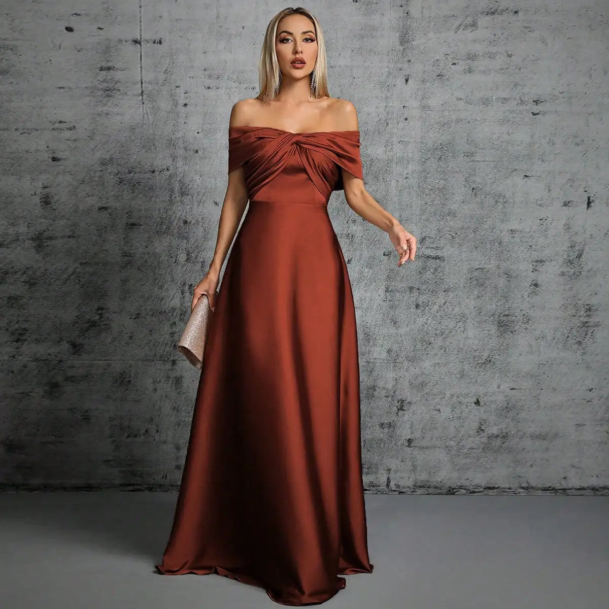 Line neck irregular cross pleated satin gown ball dress Party dress bridesmaid dress