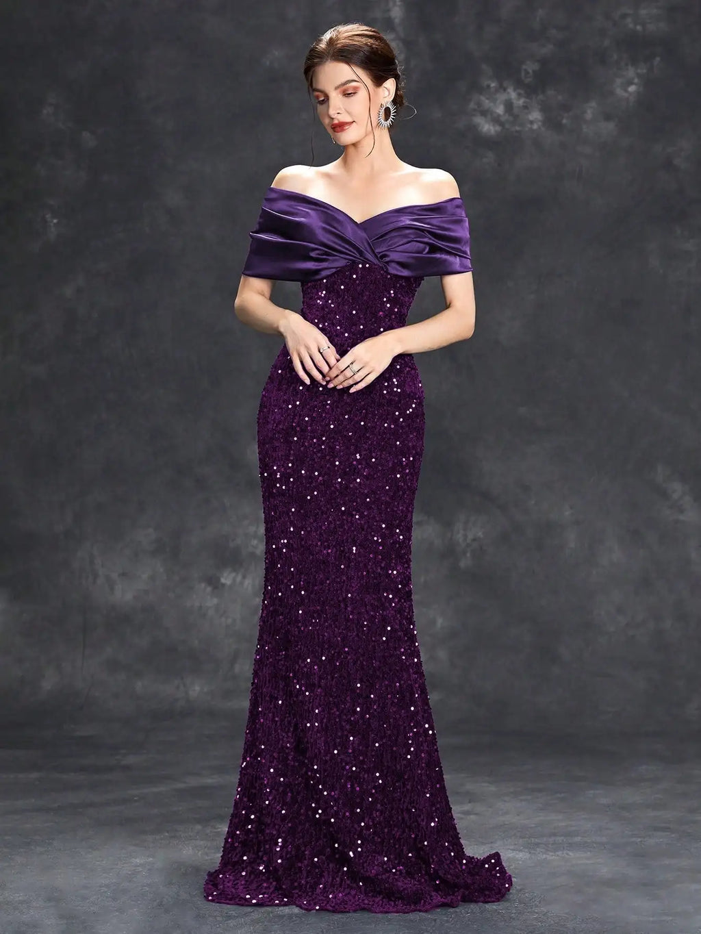 Line neck pleated tint sequin velvet fishtail Dress Evening Gown Ball dress Party dress Bridesmaid dress