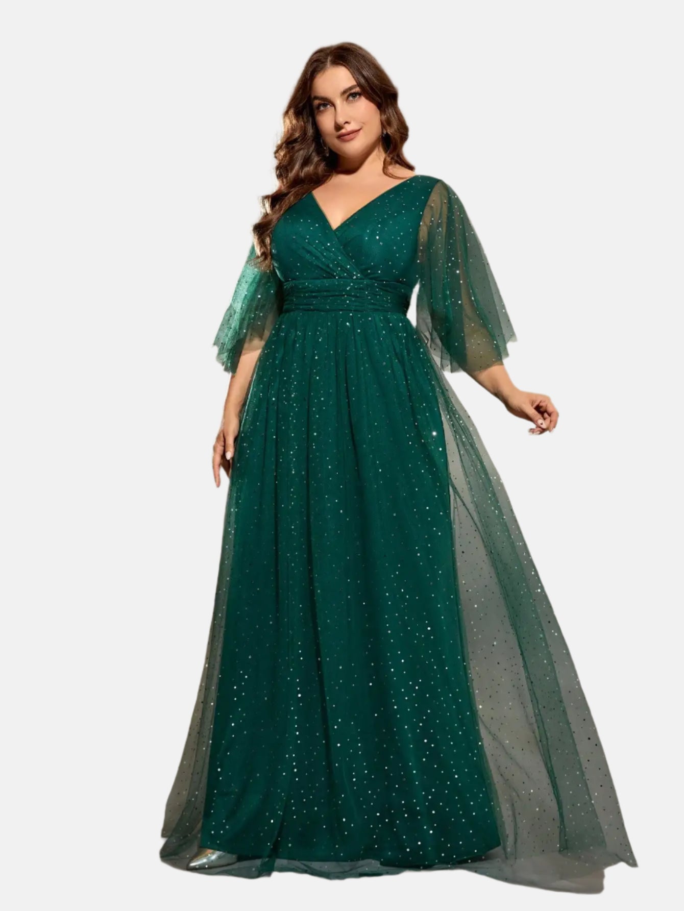 plus size V-neck cross chest pleats irregular long sleeve fillet netting A full skirt Evening gown Ball dress Party dress