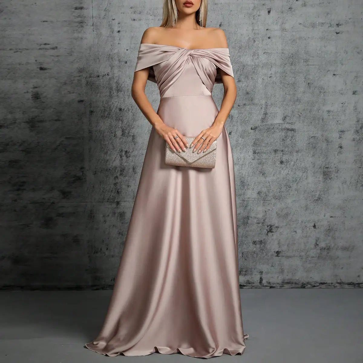 Line neck irregular cross pleated satin gown ball dress Party dress bridesmaid dress