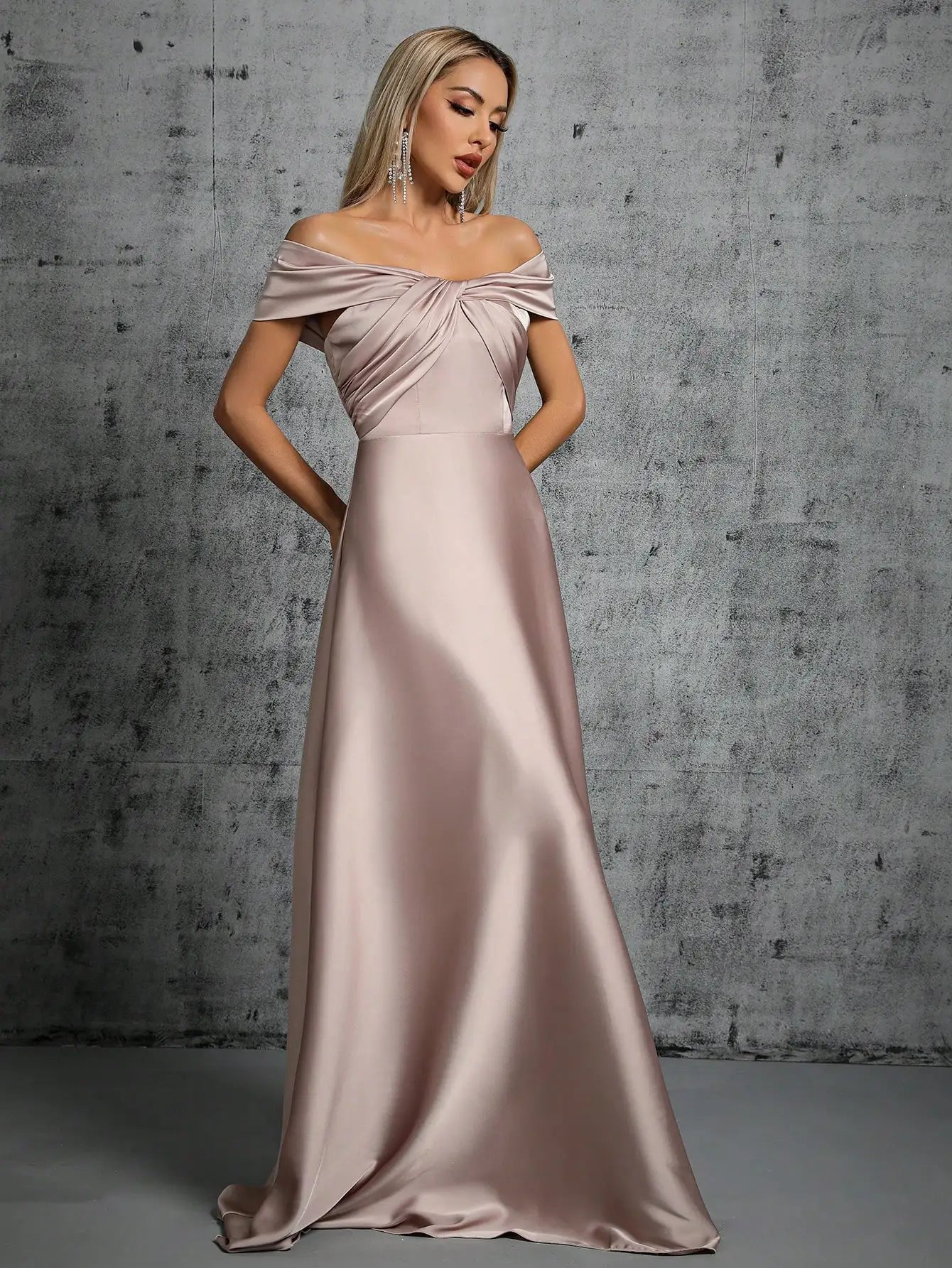 Line neck irregular cross pleated satin gown ball dress Party dress bridesmaid dress