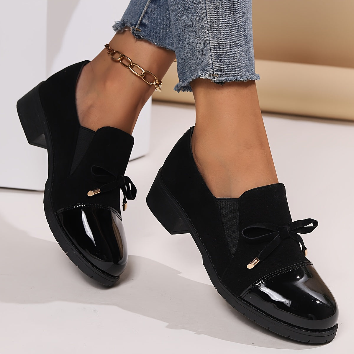 Comfortable Retro Women's Loafers - Breathable Slip-On Casual Shoes with Chunky Heel