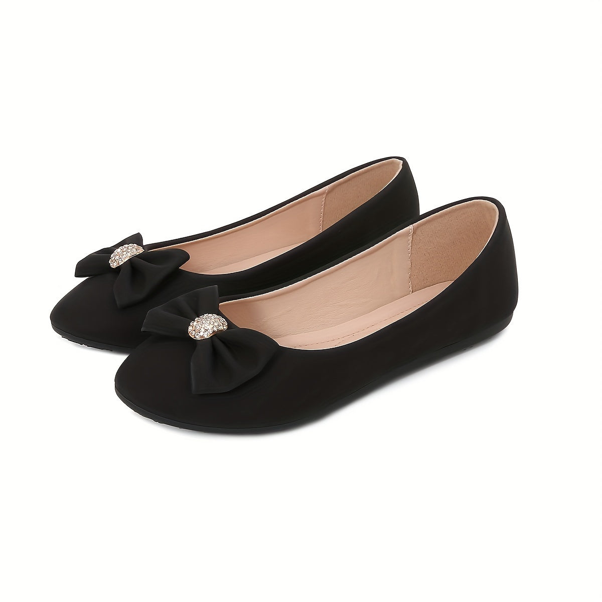 Women's Slip-On Glittery Bow Loafers - Comfortable Round-Toe Flats in White, Pink, and Brown