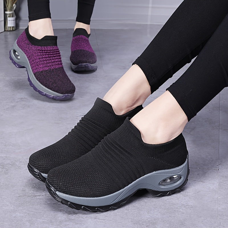 Lightweight Knit Slip-On Sneakers with Air Cushion Sole