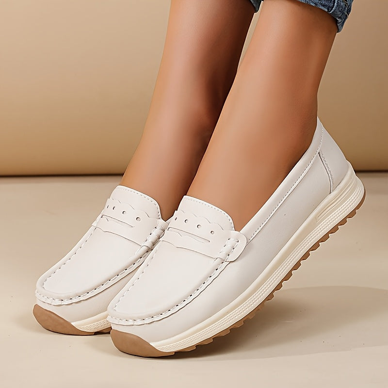 Women's Slip-On Loafers with Non-Slip Sole - Casual Round Toe Shoes for Everyday Comfort