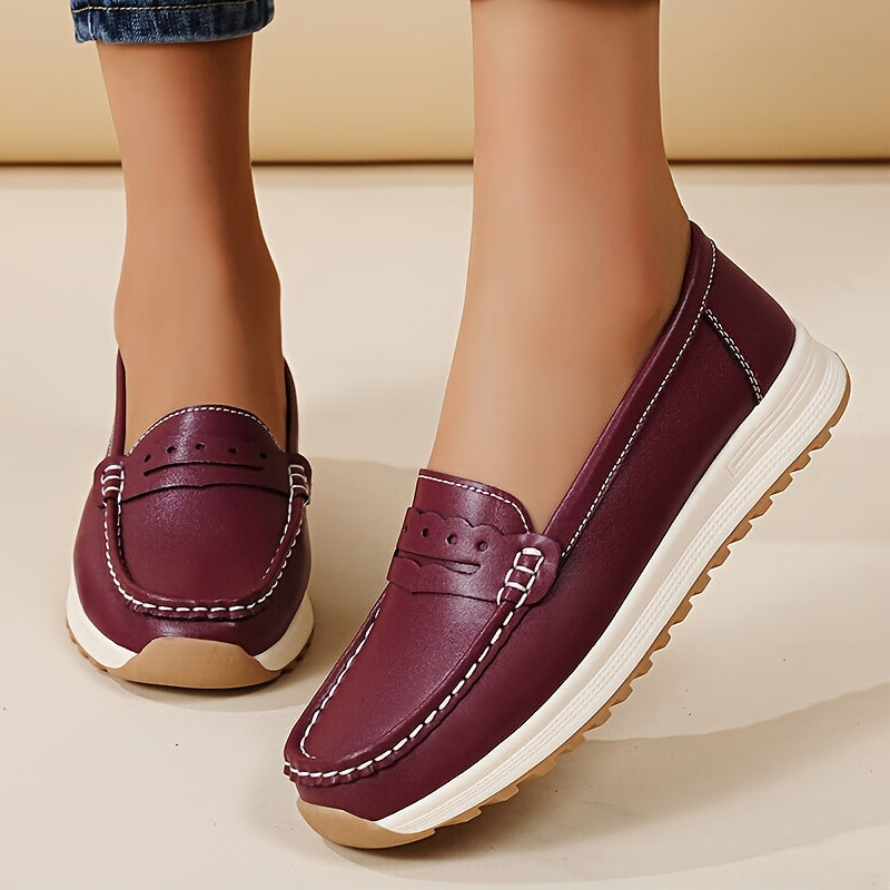 Women's Slip-On Loafers with Non-Slip Sole - Casual Round Toe Shoes for Everyday Comfort