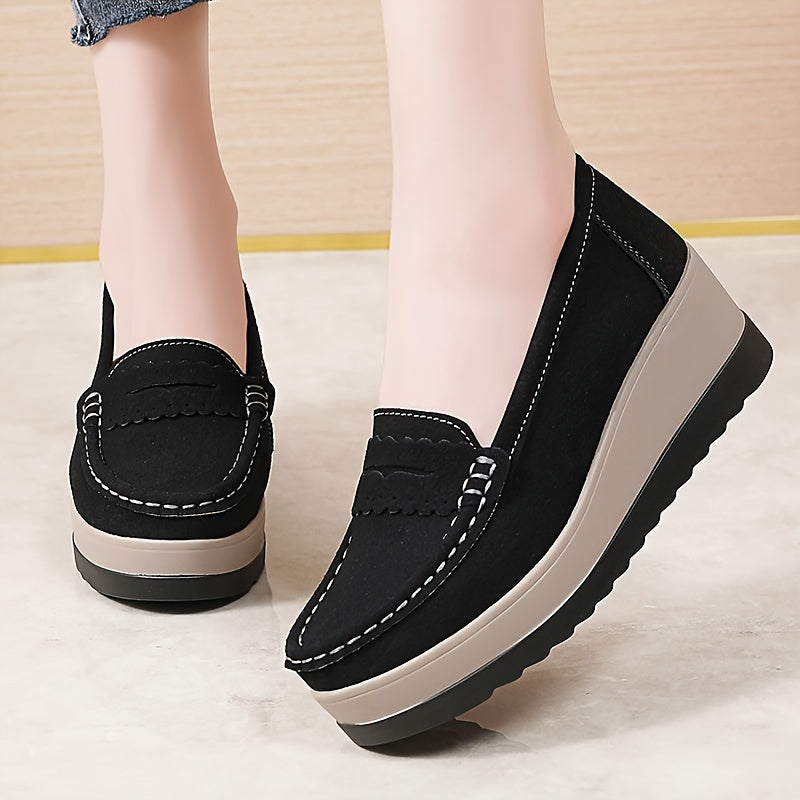Lightweight Women's Casual Slip-On Loafers - Solid Color Faux Comfort Shoes