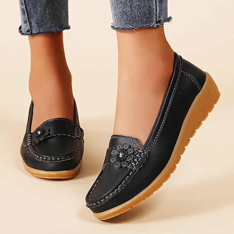 Lightweight Women's Floral Flat Loafers - Casual Slip-On Shoes