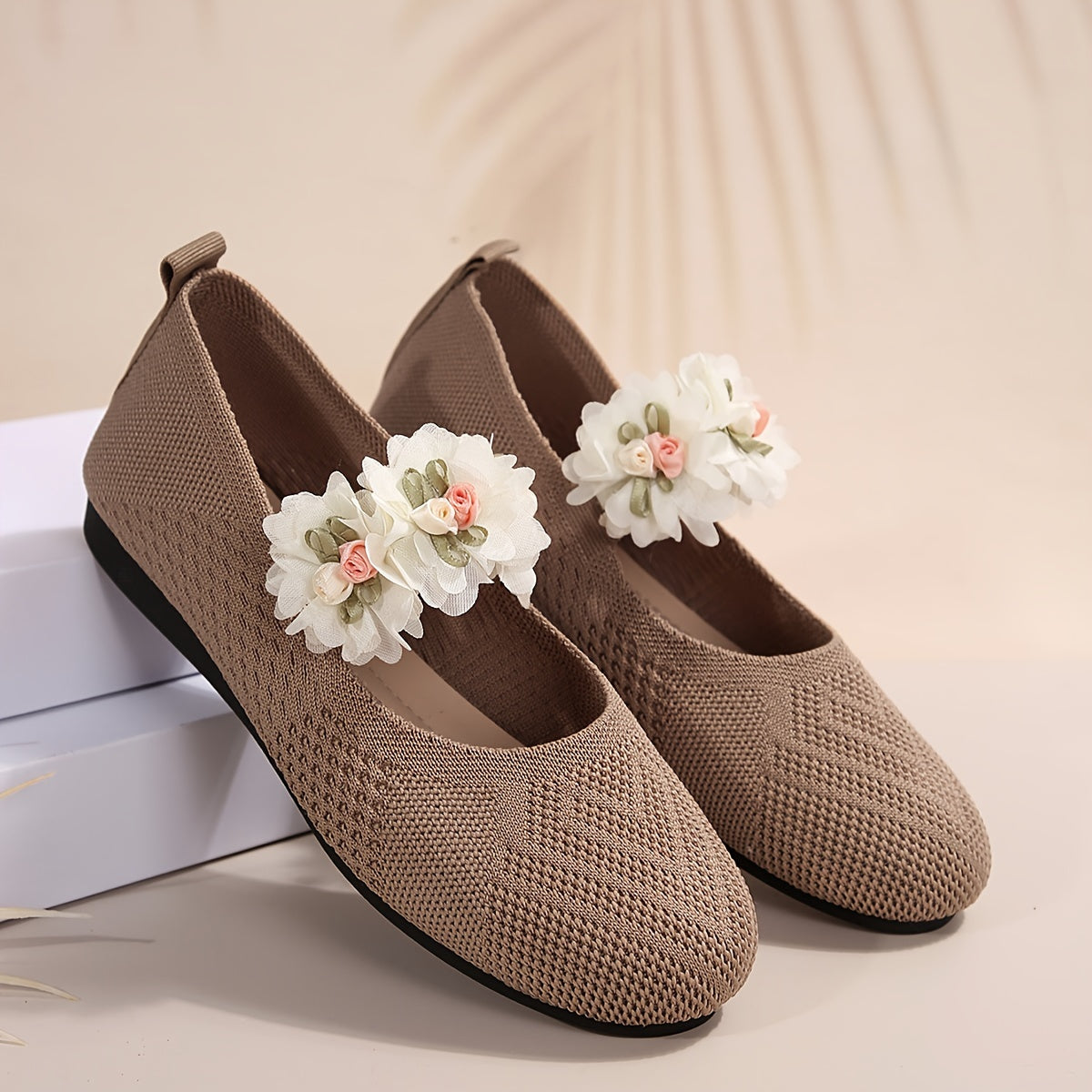 Floral Slip-On Round Toe Flats with Ankle Strap