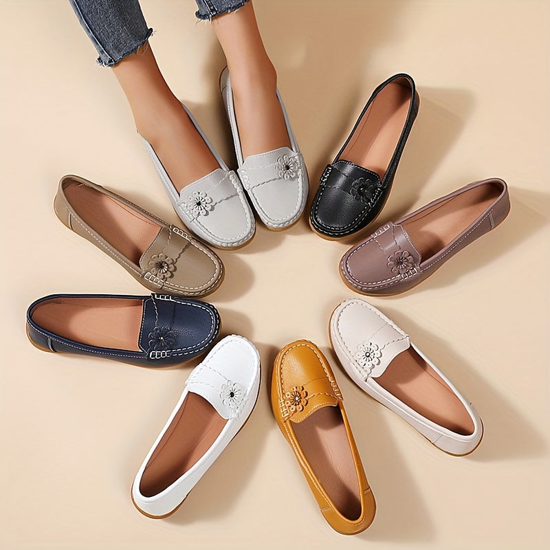 Lightweight Women's Floral Flat Loafers - Casual Slip-On Shoes