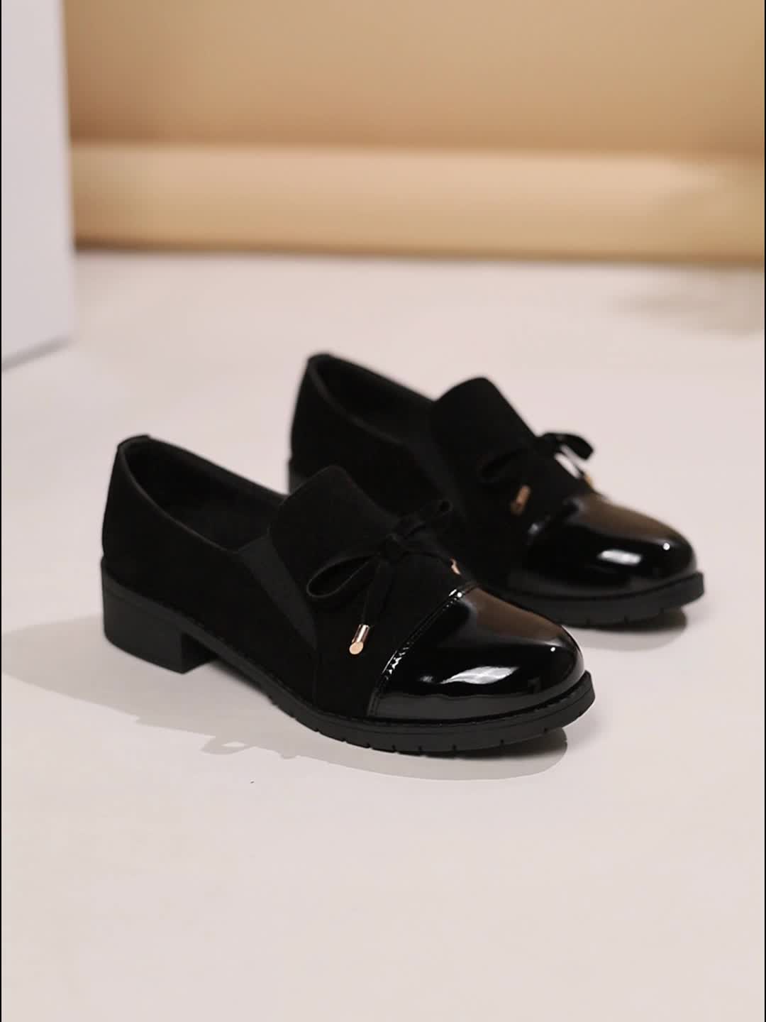 Comfortable Retro Women's Loafers - Breathable Slip-On Casual Shoes with Chunky Heel
