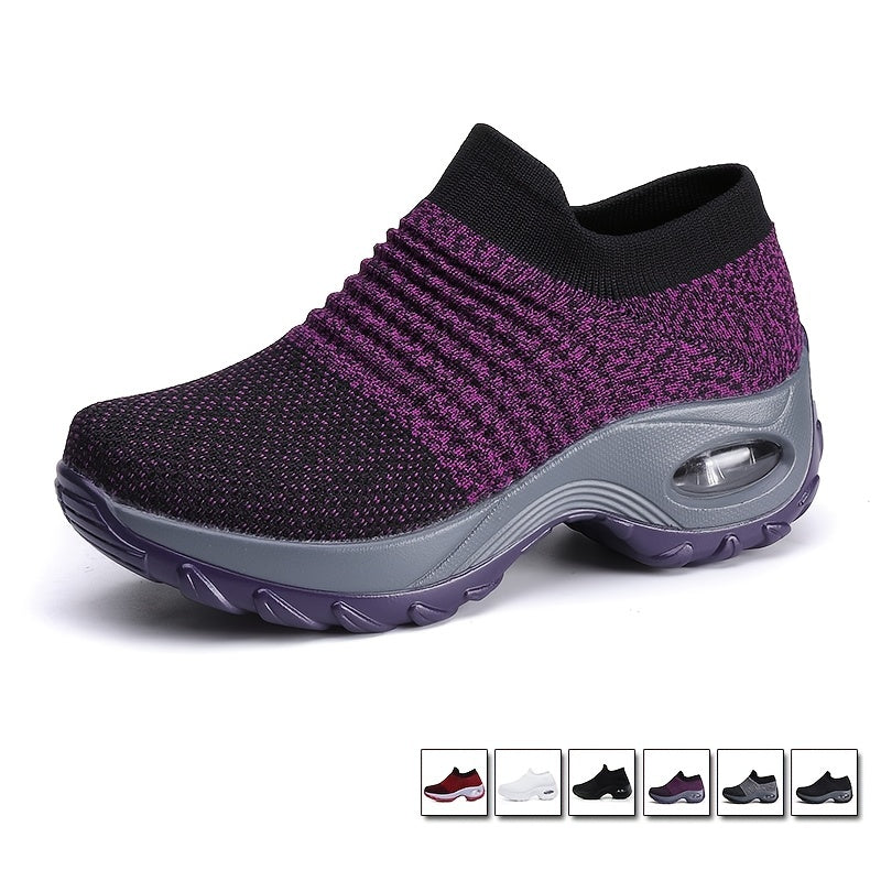 Lightweight Knit Slip-On Sneakers with Air Cushion Sole