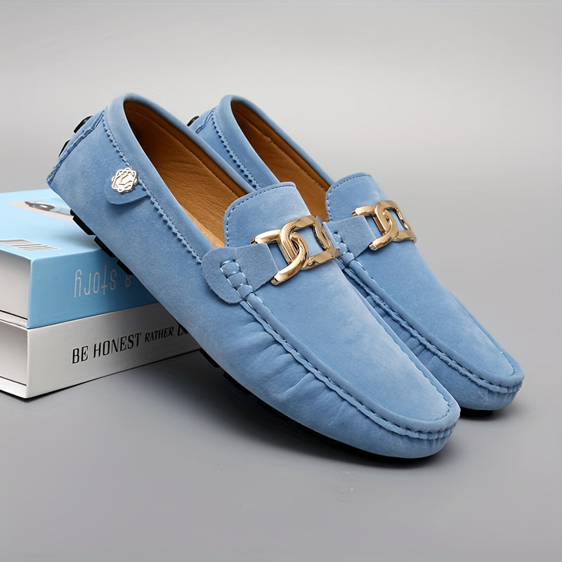 Light Blue Loafers with Golden Buckle - Comfortable Slip-On Casual Shoes