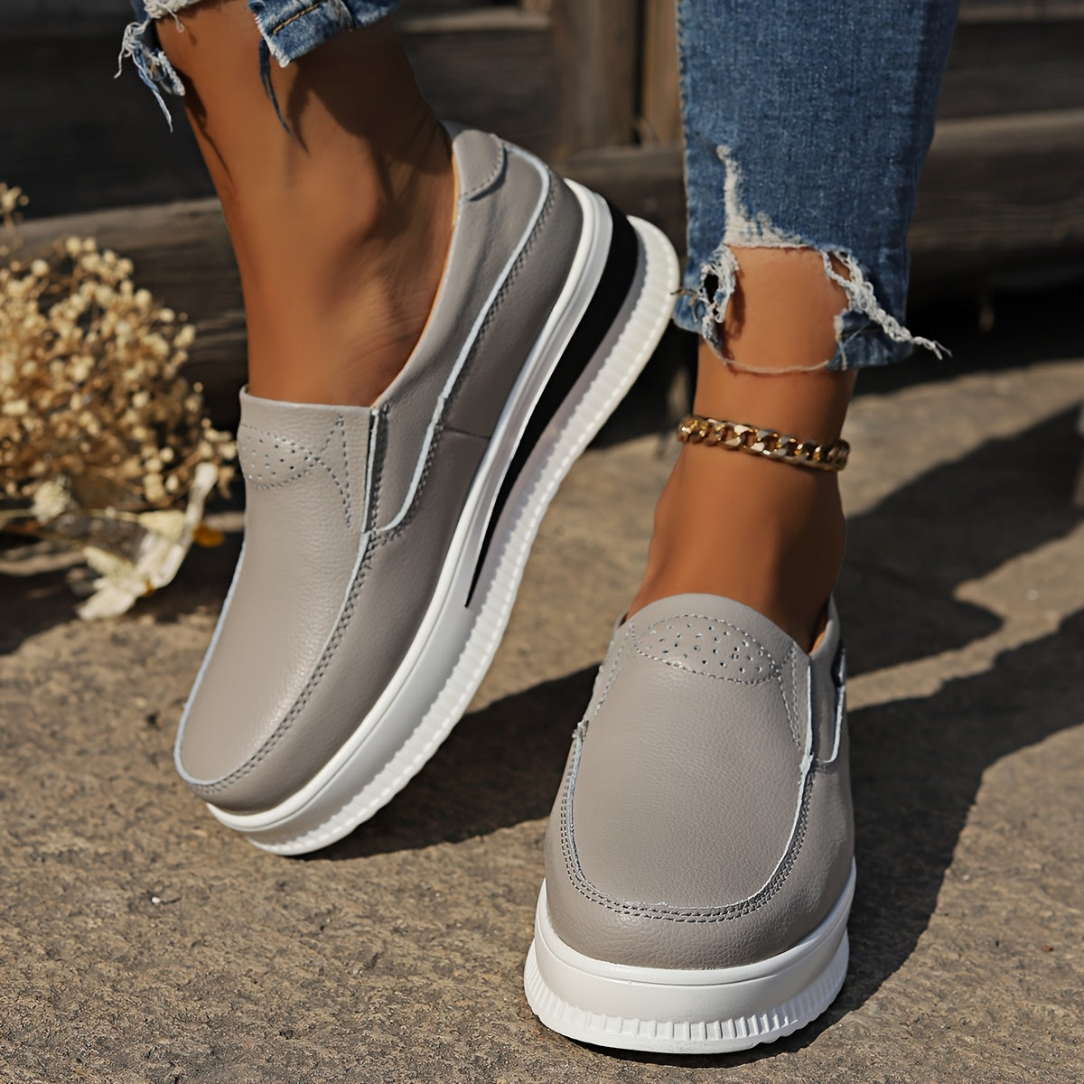 Women's Lightweight Slip-On Loafers - Comfortable Casual Shoes in White