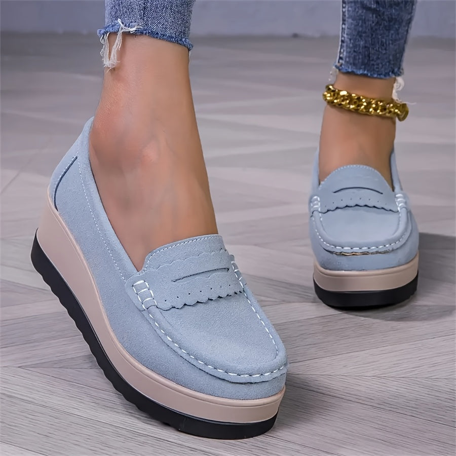 Lightweight Women's Casual Slip-On Loafers - Solid Color Faux Comfort Shoes