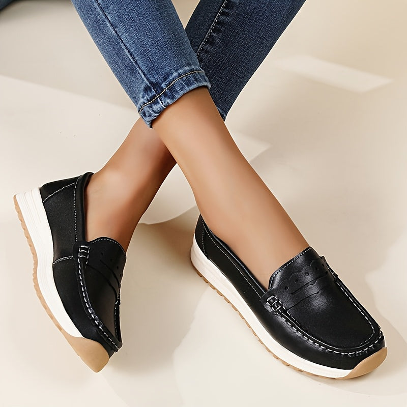 Women's Slip-On Loafers with Non-Slip Sole - Casual Round Toe Shoes for Everyday Comfort