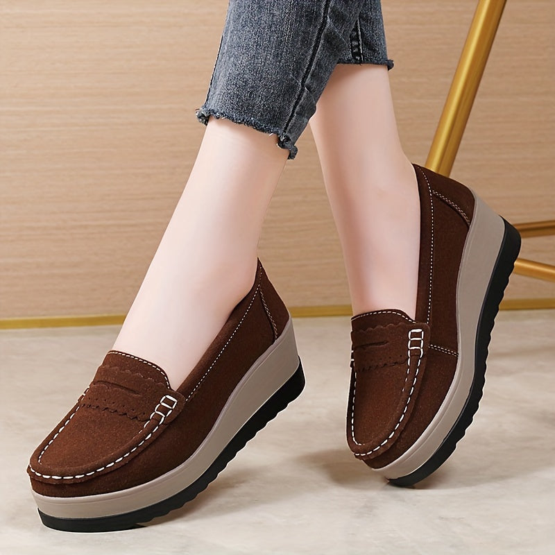 Lightweight Women's Casual Slip-On Loafers - Solid Color Faux Comfort Shoes
