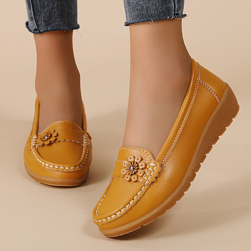 Lightweight Women's Floral Flat Loafers - Casual Slip-On Shoes