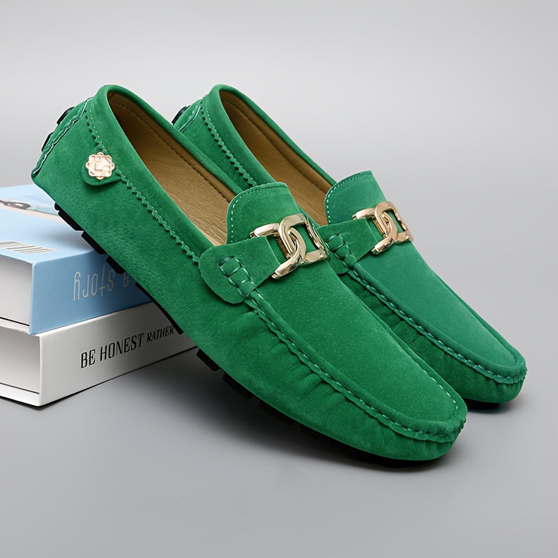 Light Blue Loafers with Golden Buckle - Comfortable Slip-On Casual Shoes